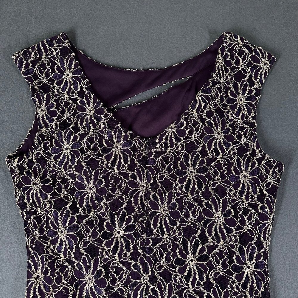 Connected Apparel Womens 8 Purple Sequin Lace Sleeveless V-Back Evening Dress - Picture 9 of 10